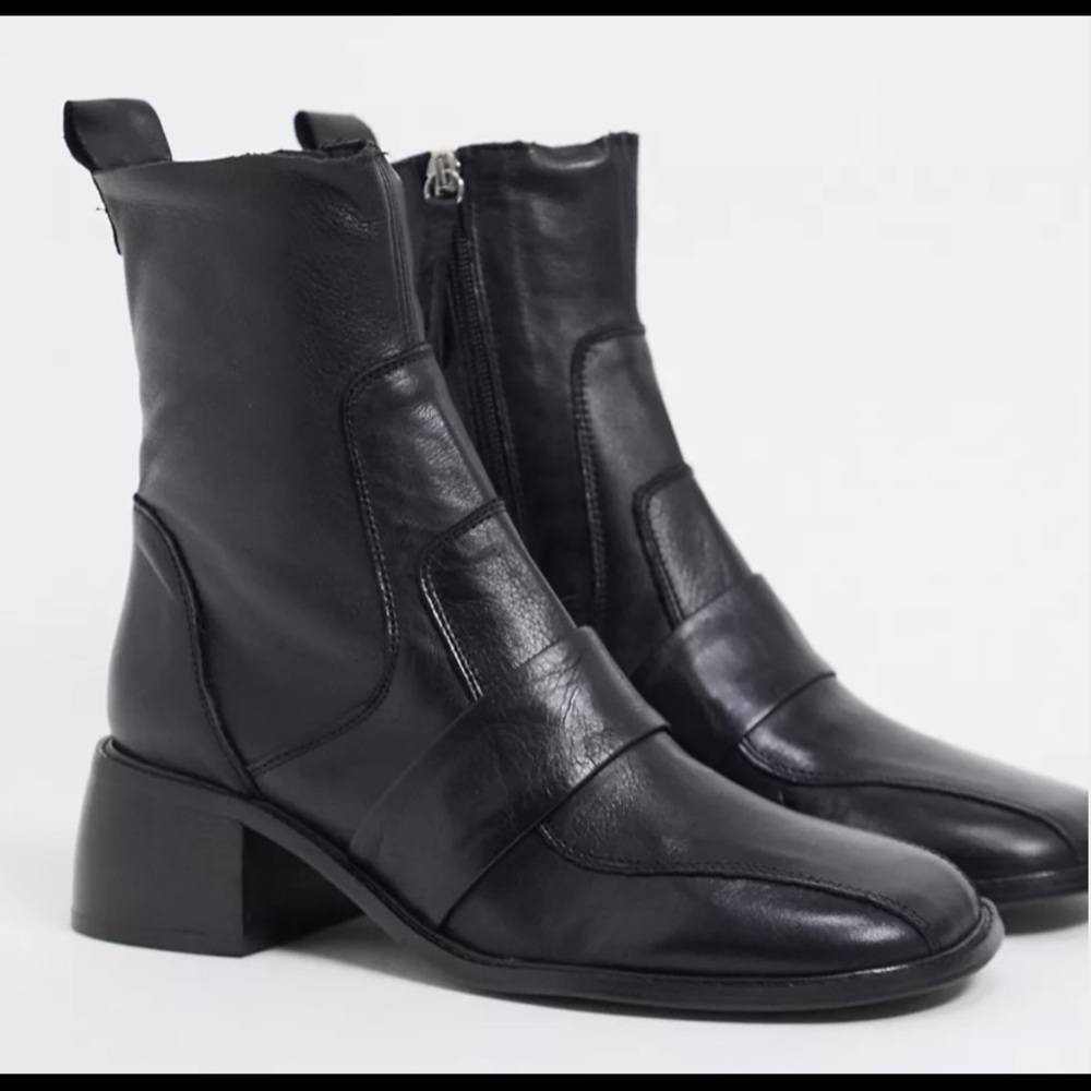 ASOS DESIGN Almond premium leather boots in black